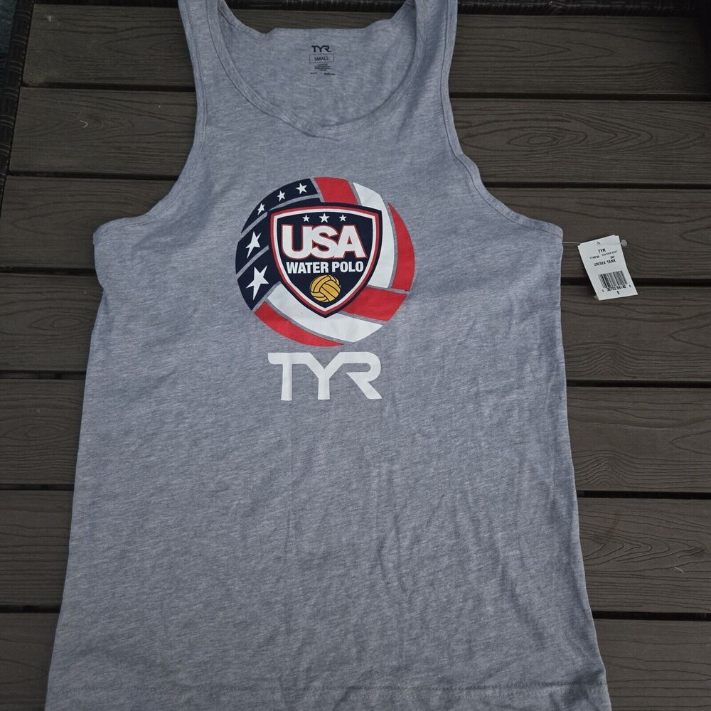 TYR Unisex USA Water Polo Tank, Heather Gray, S New